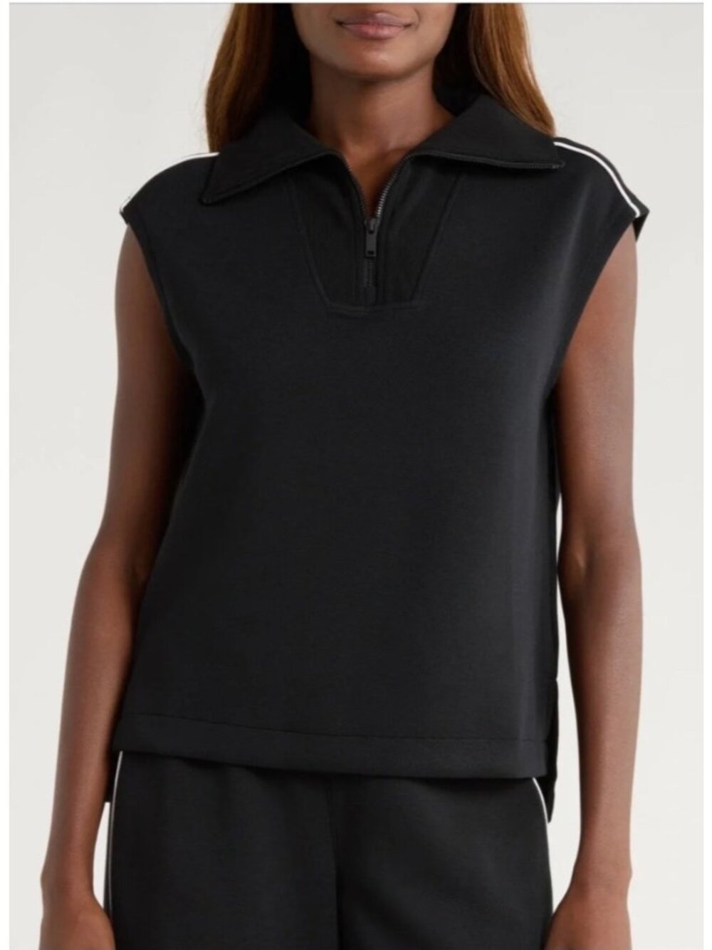 NEW Spanx Air Essentials AirPique Sleeveless Half-Zip Small Black Stripe Casual